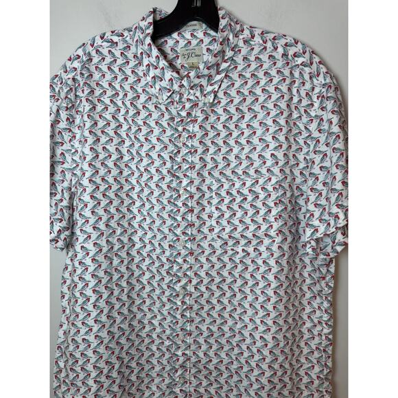 J. Crew 100% Linen Classic Shirt Short Sleeve Button Down Birds Resort Mens L - Picture 4 of 10